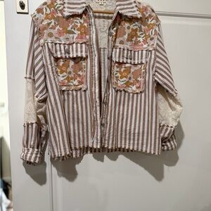 POL Brown and White Striped Floral Shirt